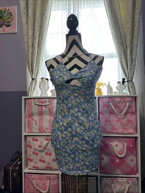 Blue Floral Cutout Sundress xs